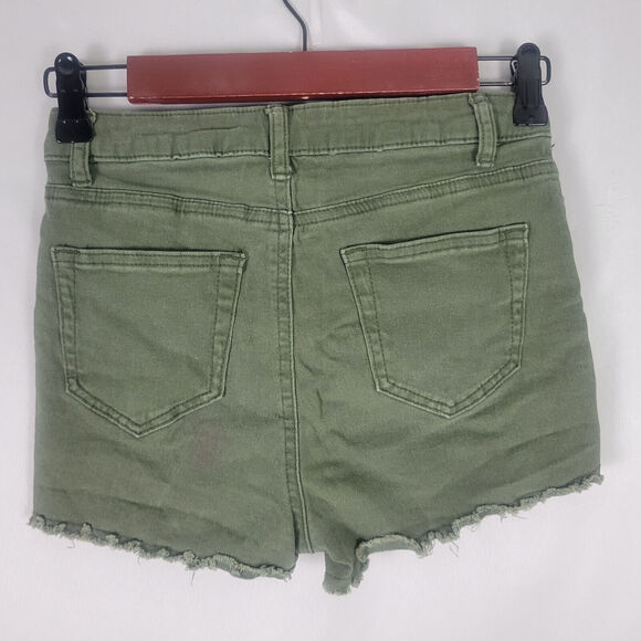 Boom Boom Denim Shorts Juniors 3 Green Jean High Rise Womens Distressed‎ - Picture 2 of 12